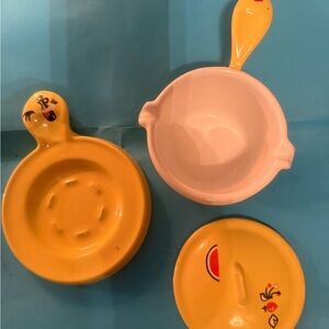 Yellow and White Ceramic enamel Dish Set belgium